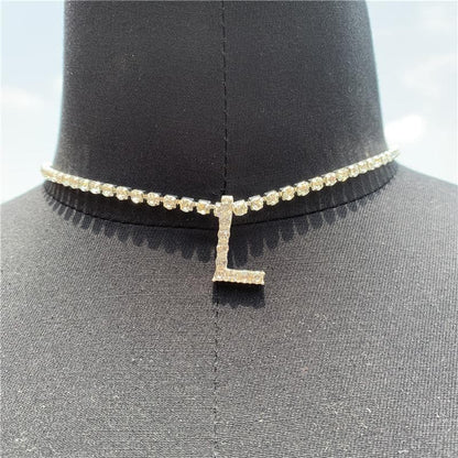 Initials pendant rhinestone chocker