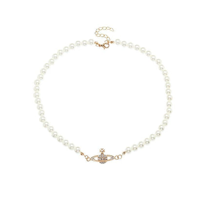 Faux pearl beaded choker necklace