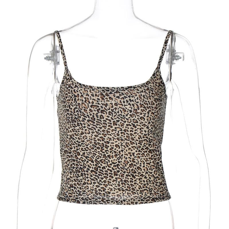 Leopard print u neck backless cami top