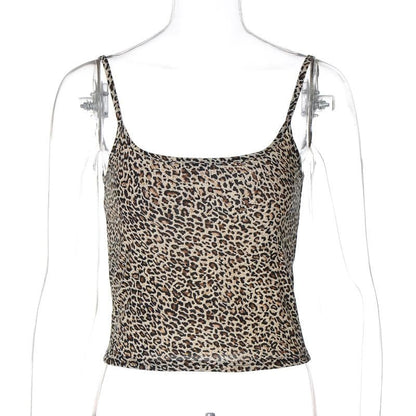 Leopard print u neck backless cami top