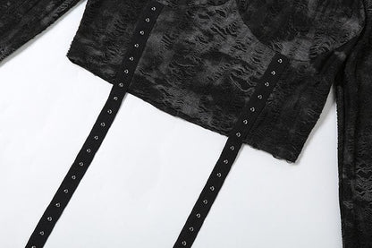 Long sleeve hoodie off shoulder buckle crop top