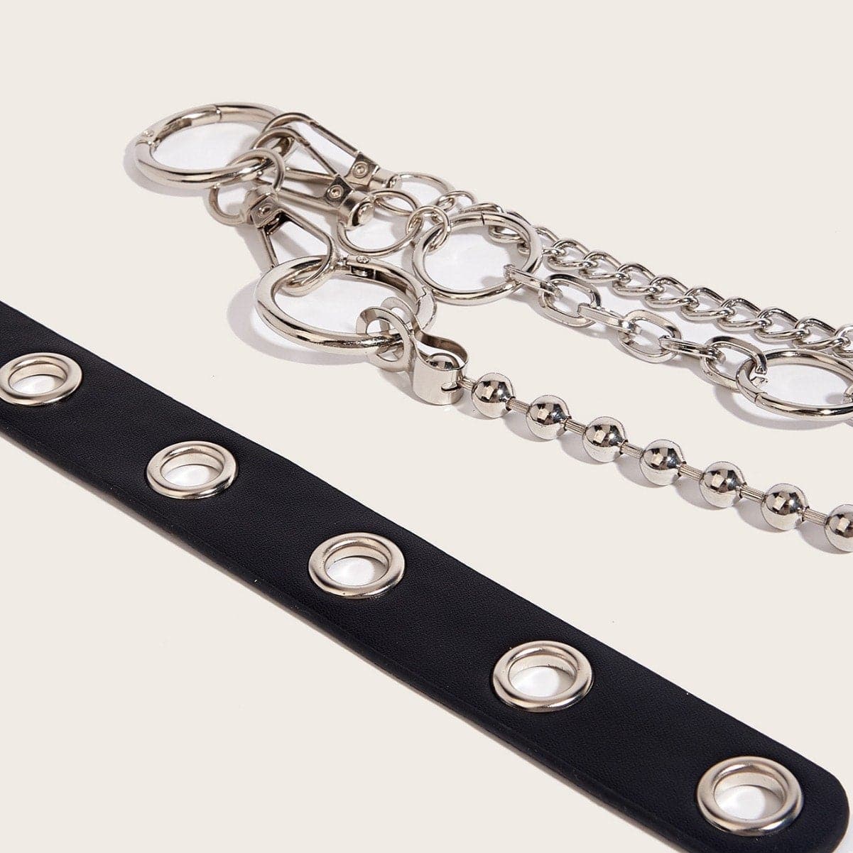 O ring PU leather beaded layered waist chain