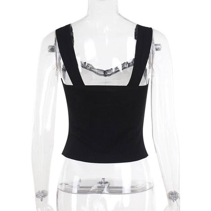 Bowknot v neck lace hem ribbed tank top