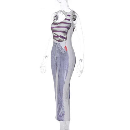 Tank Print Trompe Loeil Denim Graphic Bodycon Maxi Dress