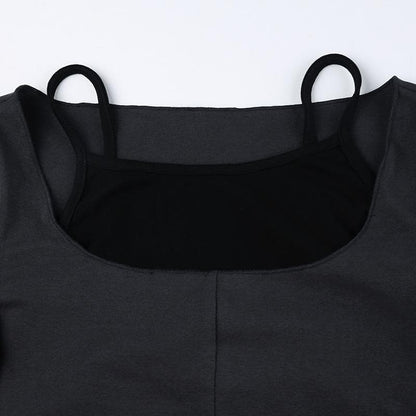 Contrast patchwork long sleeve round neck top