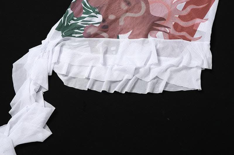 Abstract contrast cowl neck halter backless irregular mini dress-final-sale