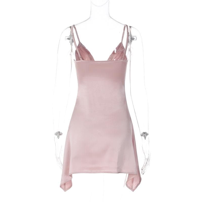 Ruched Bust Deep V Neck Spaghetti Strap Backless Mini Dress
