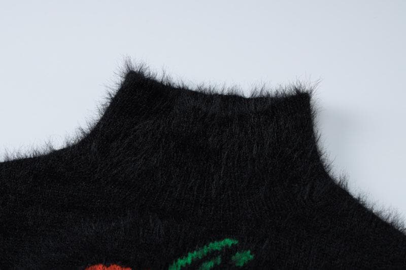 Long sleeve high neck fluffy pumpkin pattern contrast top