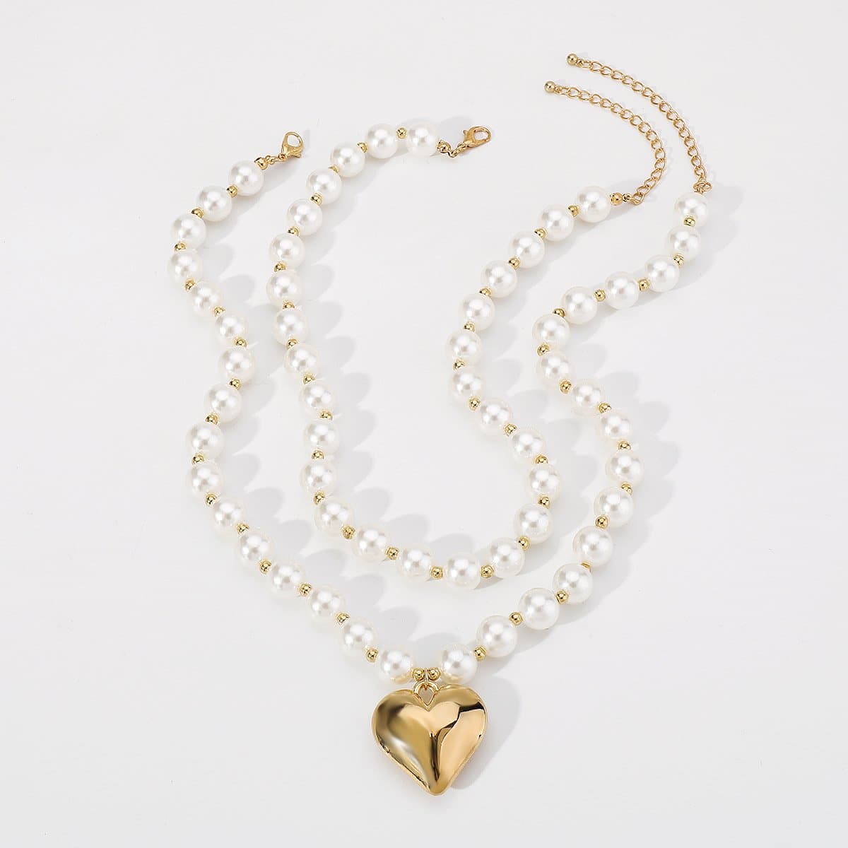 Heart pendant layered faux pearl necklace