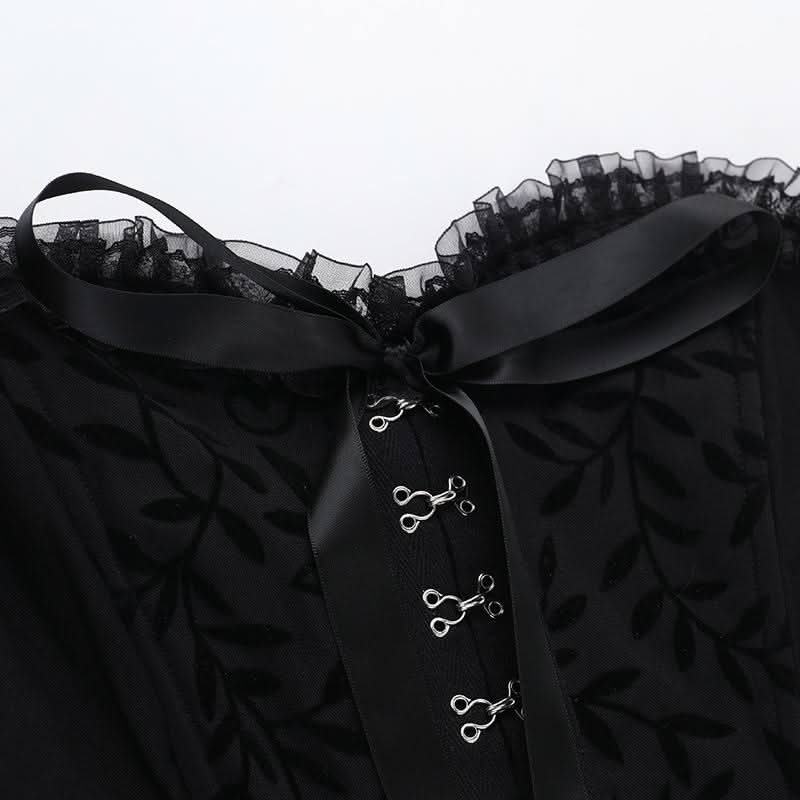 Sweetheart neck lace hem ruffle button mini dress