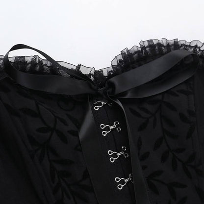 Sweetheart neck lace hem ruffle button mini dress