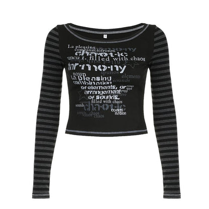 Striped patchwork long sleeve contrast stitch top