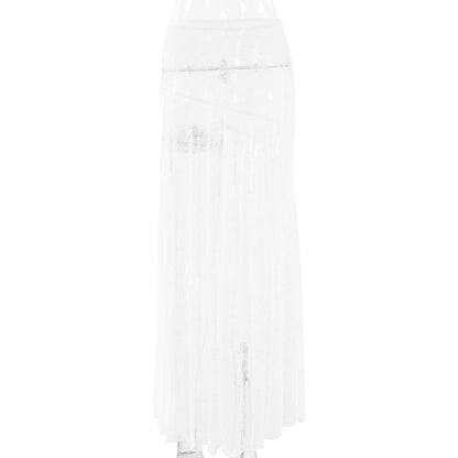 Lace see through solid stitch maxi skirt