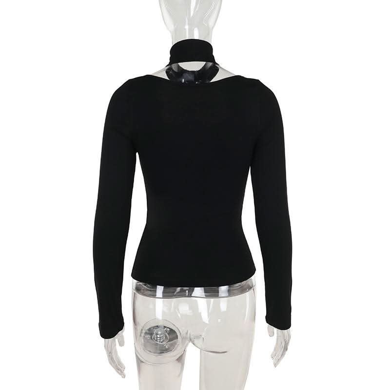 Halter long sleeve button self tie top