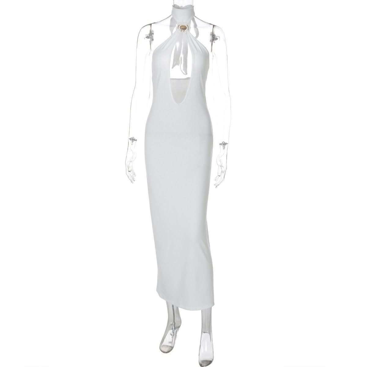 Self tie halter hollow out backless cut out midi dress