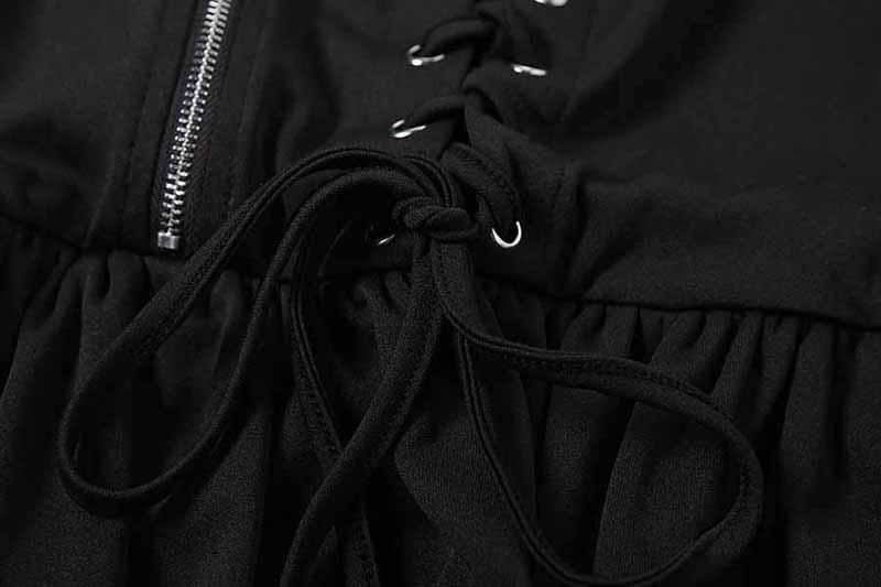 Lace up zip-up ruffle cami mini dress
