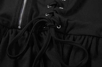 Lace up zip-up ruffle cami mini dress