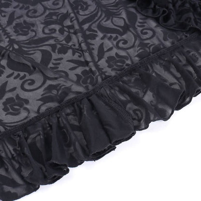 Irregular ruffle ruched print mesh mini skirt