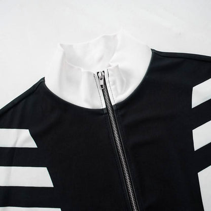 Turnover collar zip-up contrast sports pants set