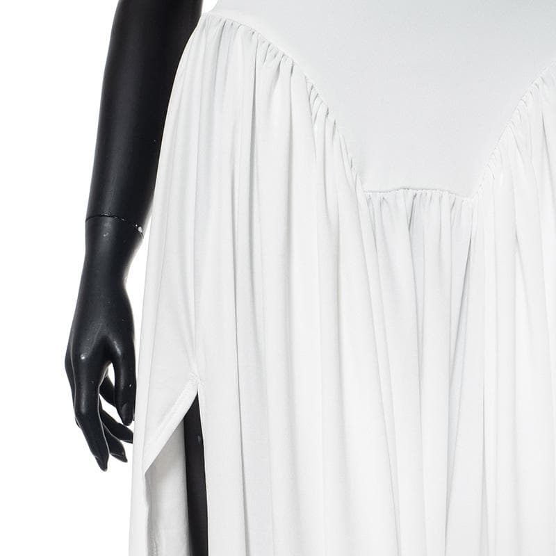 U neck ruched high slit backless cami maxi dress