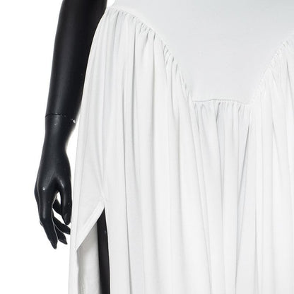 U neck ruched high slit backless cami maxi dress