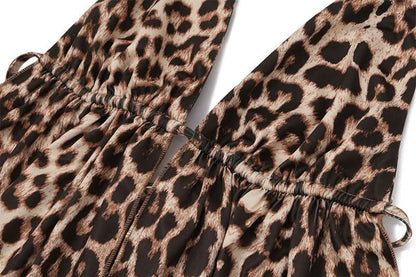 Leopard print halter self tie backless top