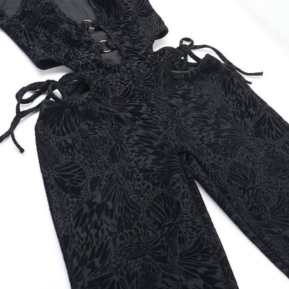 Halter o ring self tie hollow out jumpsuit