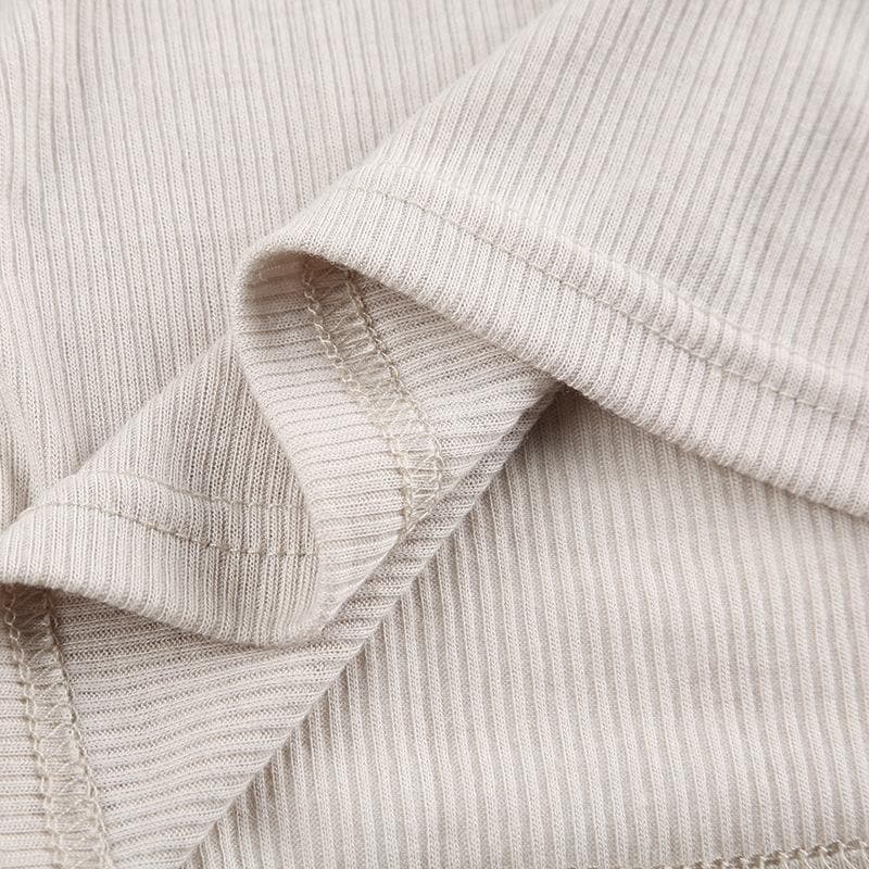 Ribbed off shoulder solid long sleeve stitch top