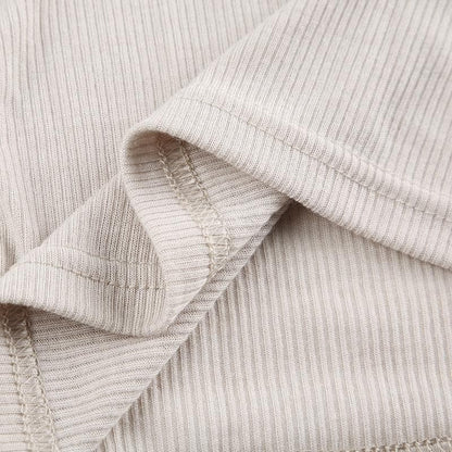 Ribbed off shoulder solid long sleeve stitch top