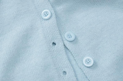 Button knitted solid long sleeve turnover collar mini skirt set-final-sale