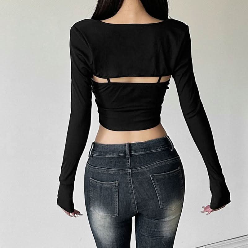 Long sleeve bustier lace cami shrug 2 piece top