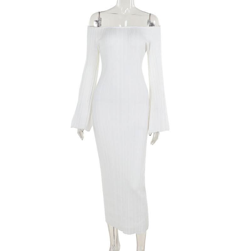 Off shoulder long sleeve knitted solid maxi dress