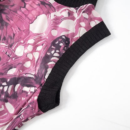 Sleeveless high neck butterfly print mesh top