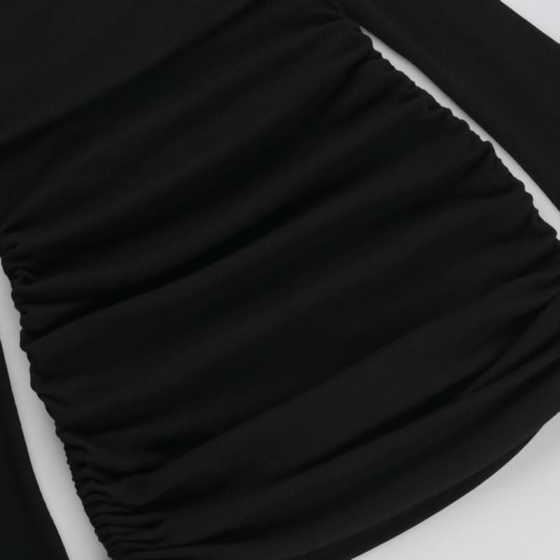 Long flared sleeve off shoulder drawstring mini dress