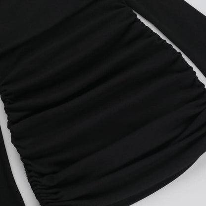 Long flared sleeve off shoulder drawstring mini dress