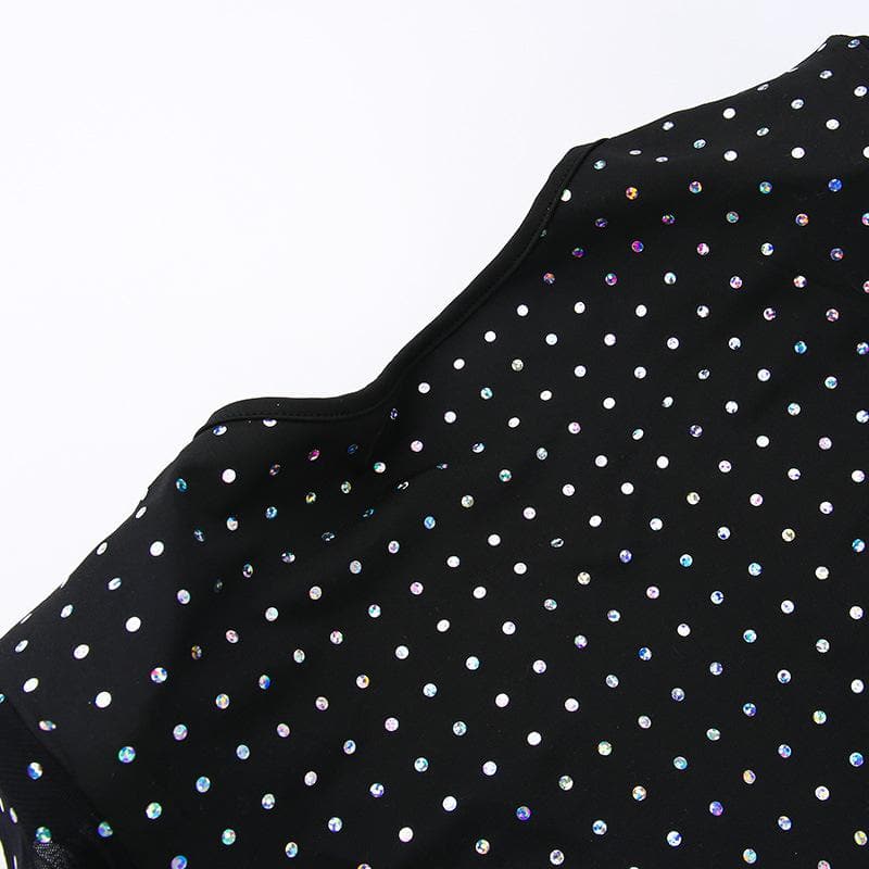 Rhinestone Grid Long Sleeve Keyhole Bow Tie Front Cutout Maxi Dress