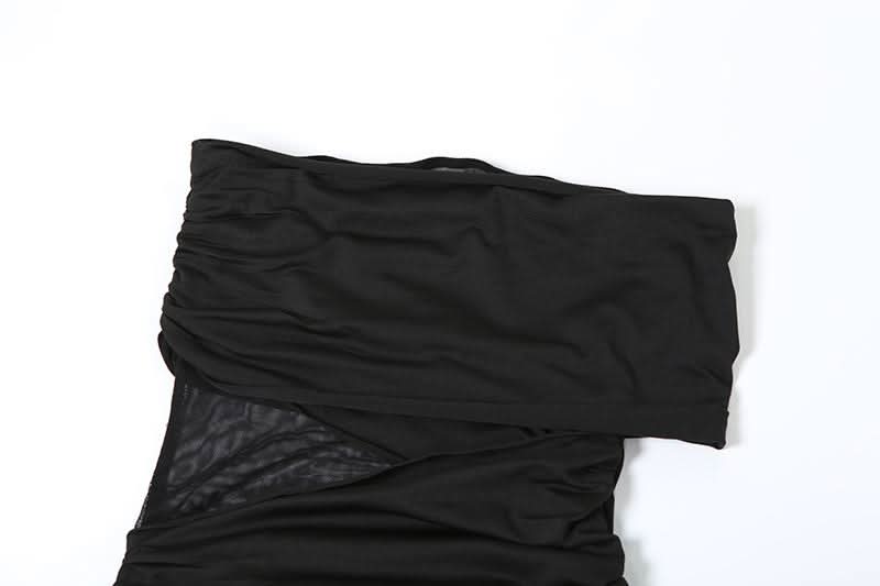 Off shoulder ruched mesh maxi dress