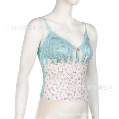 V neck bowknot print cami top