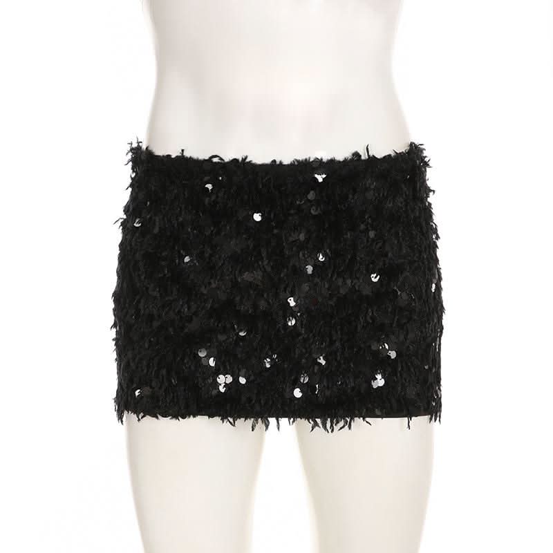 Glitter fluffy contrast mini skirt