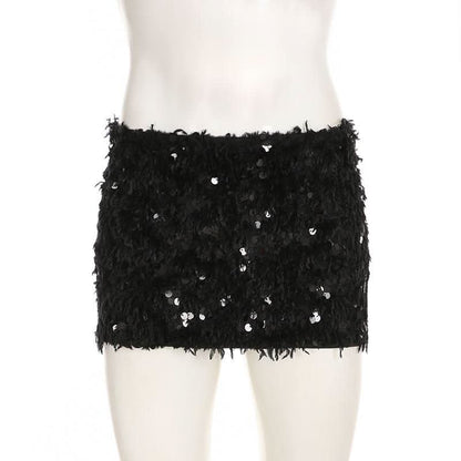 Glitter fluffy contrast mini skirt