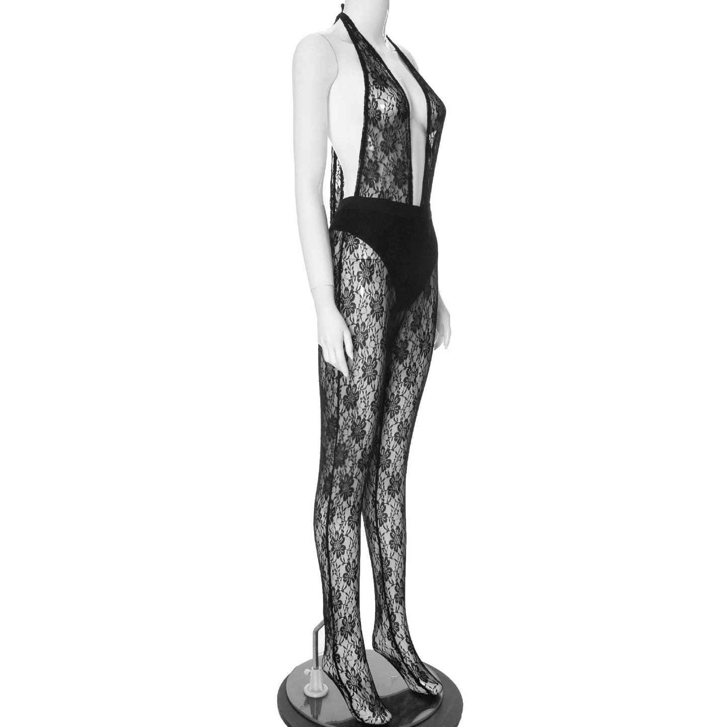 Halter deep v neck see through lace pant set