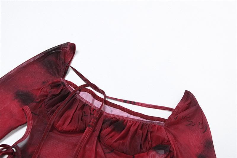 Long sleeve ruched mesh tie dye bodysuit
