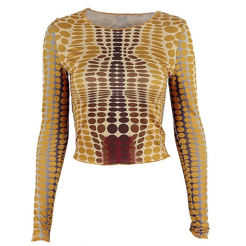 Contrast polka dot round neck long sleeve top