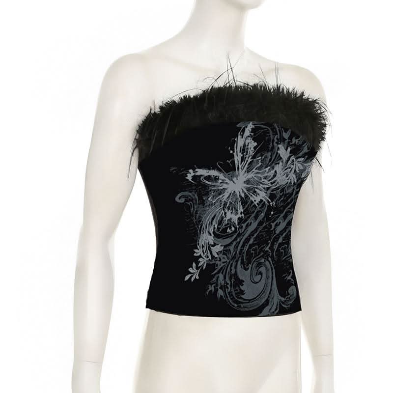 Butterfly print fluffy tube top