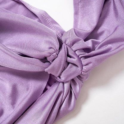 Knotted irregular one shoulder hollow out slit cut out maxi dress