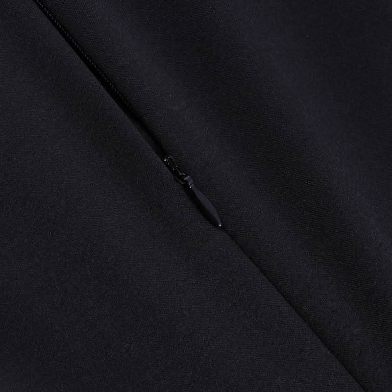 Long sleeve crewneck button applique zip-up midi dress
