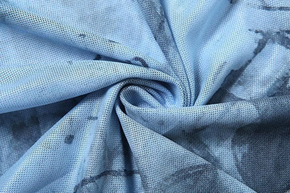 Long sleeve sheer mesh v neck print maxi dress