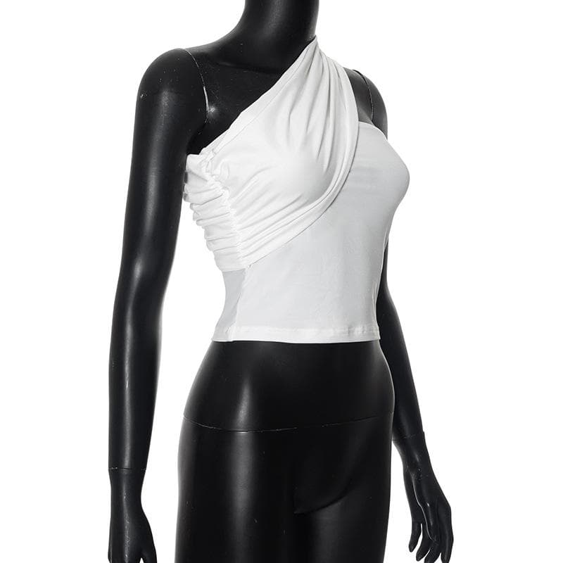 One shoulder irregular ruched solid crop top