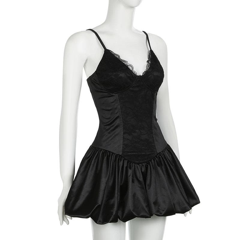 V neck lace hem cami mini dress
