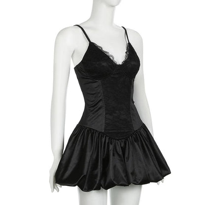V neck lace hem cami mini dress